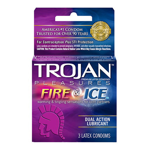 Trojan Pleasures Fire And Ice Dual Action Lubricant Premium Latex Condoms - 3 Ea